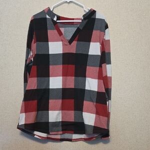 Plaid V-Neck Long Sleeve Top